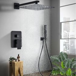 Shower Faucet System Combo 12 inch Rainfall W/ Hand Shower Matte Black