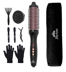 Heated round brush hair styler kit