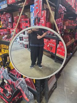 Round Wall Mirror with Rope Hanger