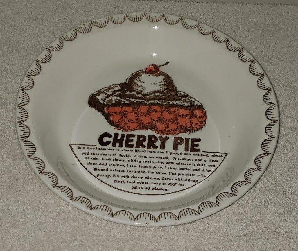 Vintage Cherry Pie Recipe Pie Baking Dish/Plate
