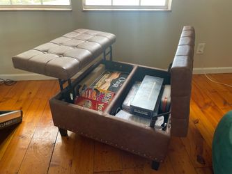 Brown leather ottoman