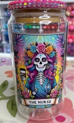 Custom Glass Cup “The Nurse” with bling top