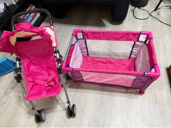 Baby doll play pen and stroller toy