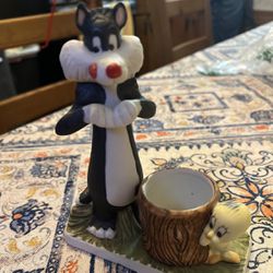 Warner Brothers Sylvester & Tweety Bird Candle Holder Porcelain