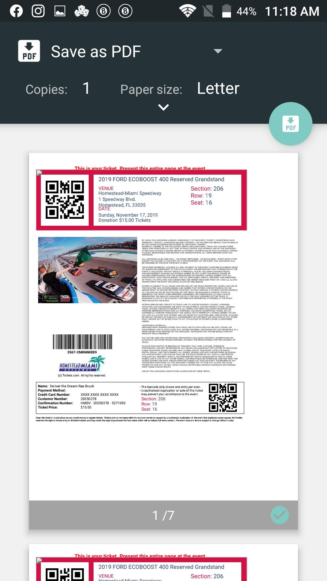 7 Nascar tickets for sale
