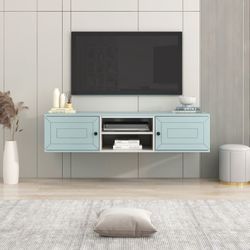 Blue Modern Wall Mounted TV Stand Fits TV's up to 65 in. 3-Levels Adjustable Shelves