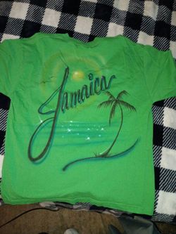 Air-brushed "Jamaica" green shirt..Size XL...