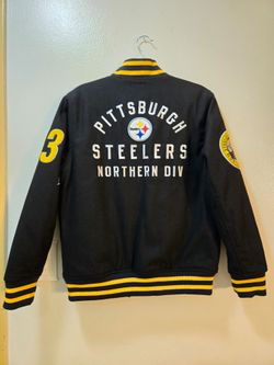 Pittsburgh Steelers NFL Black Wool Blend Snap Varsity Jacket Small