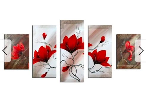 Red Floral Abstract 5 piece Oil Hand painted Canvas