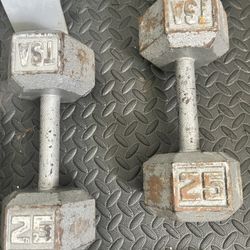 Pair Of 25lb Steel Hex Dumbbells Total 50lb