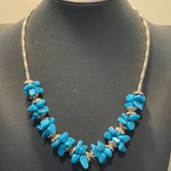 Vintage Y2K Ornate Silver Tone Howlite Turquoise Necklace With Extender