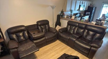 Matching Leather Couchs (Reclines)($650 Today)