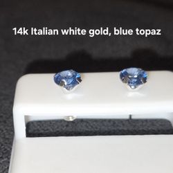 14k White Gold Blue Topaz Earrings
