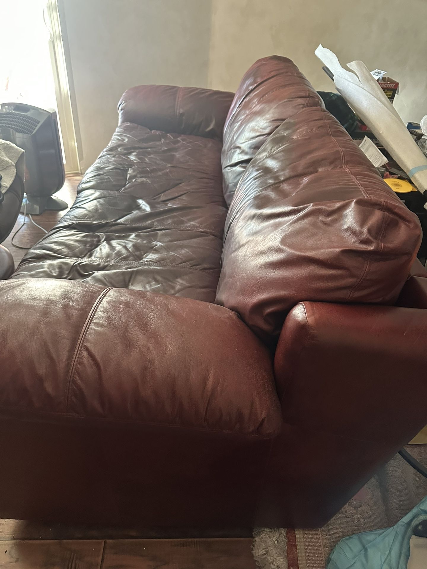 Large Brown / Red Used 100% Top Grain leather Sofa