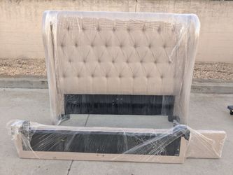 Queen Tufted Upholstered Wingback Bed Headboard and Frame