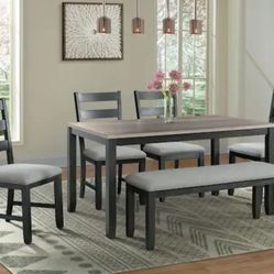 Gorgeous Dining Room Set With 4 Cushioned Chairs And Bench 