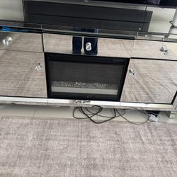 Glass TV stand with Fire Pit 