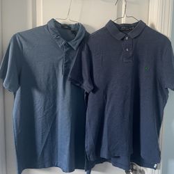 2 designer mens polo Ralph Lauren and Theory short sleeve shirts Medium