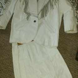 White leather jacket and skirt