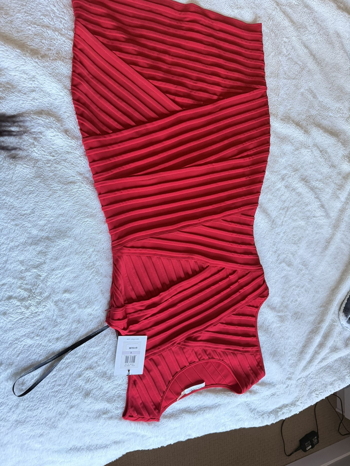 Calvin Klein Red Ribbed Criss Cross Sleeves