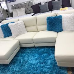 St Tropez Beige Sectional And Ottoman Set AUTUMN SALE $899!