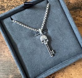 Skull Key Pendant Necklace Silver Box Chain