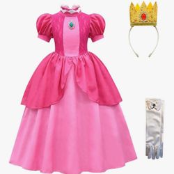 Miulruma Girls Princess Peach Costume Dress Kids with Wig Accessories Halloween Costumes Super Bros Cosplay Pink Outfits -3XL