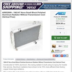 NEW Aluminum Radiator For 1962- 67 Chevy 2 Nova