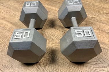 Set of Hex Cast Iron Dumbbells 50 pounders