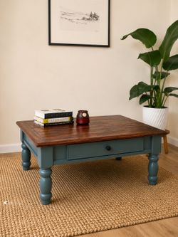 Solid Wood Coffee Table – Refinished with Storage Drawer