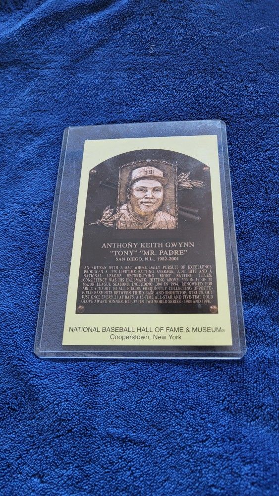 Tony Gwynn National Baseball Hall of Fame induction plaque postcard.