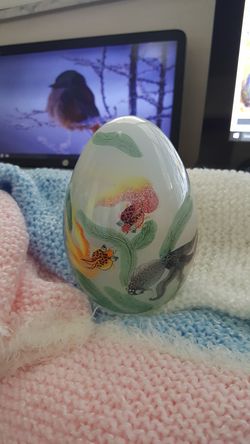 Ostrich egg glass hand painted Koi Fish