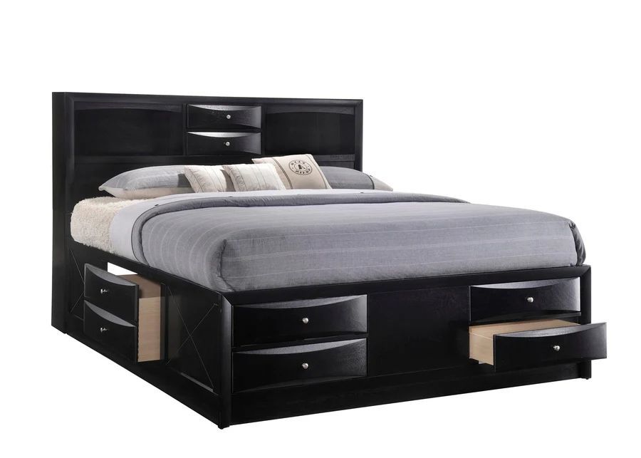 Black Queen Bookcase Bed w Storage Drawers
