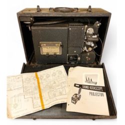 VINTAGE KODAK SOUND KODASCOPE MODEL FS-10-N WITH SCHEMATICS, MANUAL, AND ORIGINAL WOOD CASE-16MM