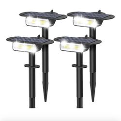 New 4 Pack Solar Spot Lights Outdoor Waterproof IP68, Auto On/Off Bright Solar Powered Spotlights with Wall Mount & Ground 2 IN 1, Adjustable Solar La
