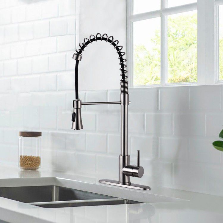 Commercial Modern Single Handle Spring High Arc Kitchen Faucet, D0674BN