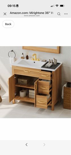 Mirightone 36" Wood Vanity with Sink, Bathroom Vanities with Left Offset Sink, 36 Inch Single Sink Bathroom Vanity, Restroom Sink Vanity with Soft-Clo