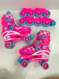 Roller Derby Girl's 2-in-1 Roller and Inline Skates Size 3-6 Gingham