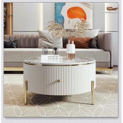 Modern Round Coffee Table with 2 large Drawers Storage Accent Table(31.5'')