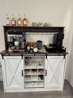 White Abrianna Bar Cabinet,Farmhouse Coffee Bar Cabineth