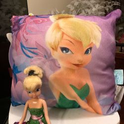 Disney Tinker Bell, pillow, and doll see description