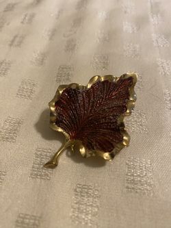 Vintage Red Enamel Leaf Brooch