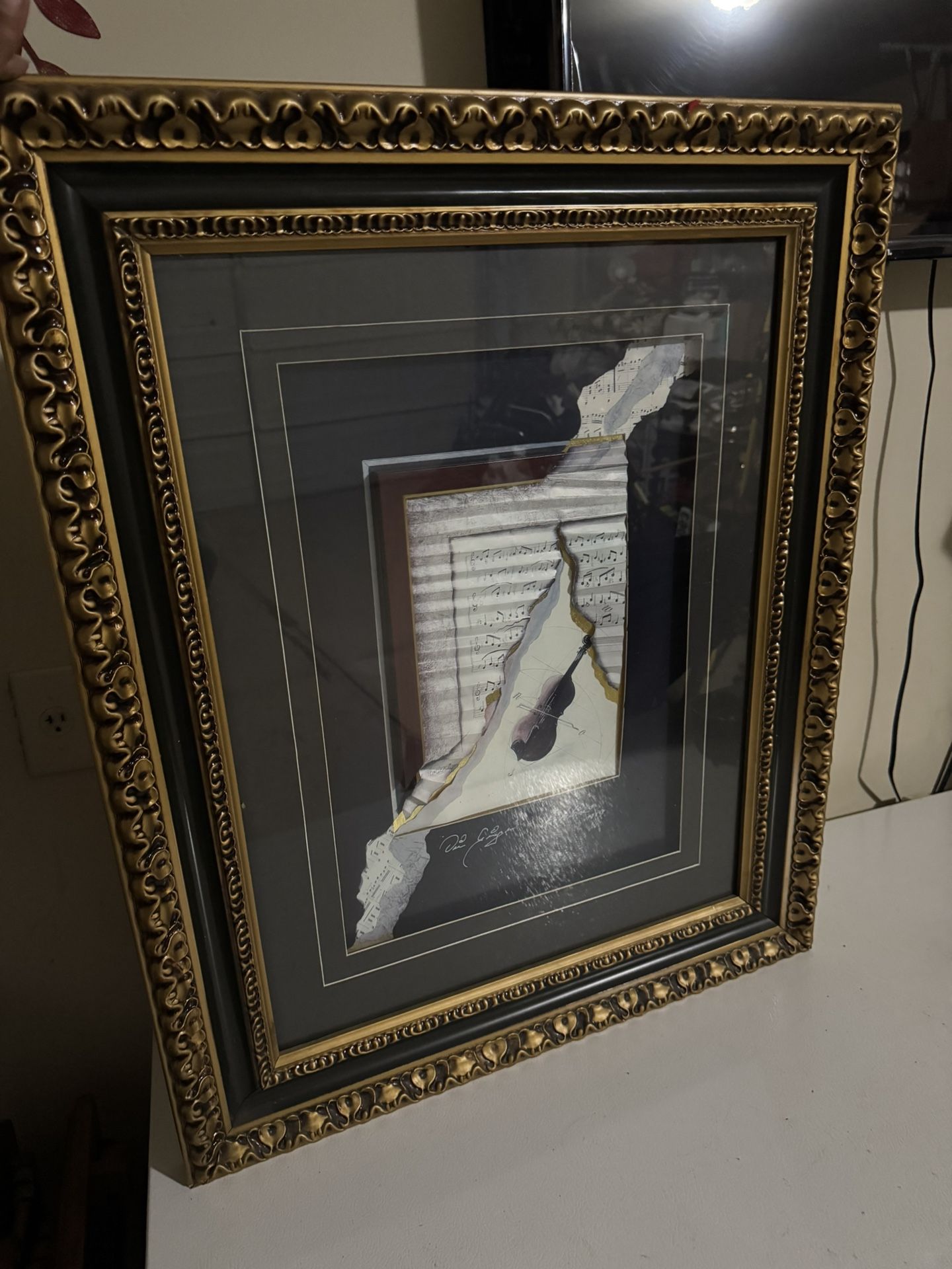 Framed Violin & Sheet Music Art – Gold Ornate Frame – 33x27 – Elegant Home Decor