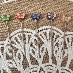 5 Steel Colorful Butterfly Hijab Pins, Green, Hot Pink, Blue, Purple & Pink