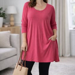 JM Collection Woman Pink Tunic Dress 3X Plus Long Sleeve Stretch