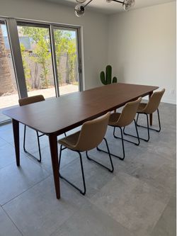 Crate & Barrel Tate Mid-Century Walnut Extendable Dining Table 78"-114" — Brand New
