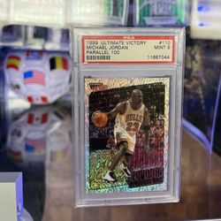 🔥rare 1999-00 Michael Jordan Ultimate Victory Parallel /100 original Psa 8