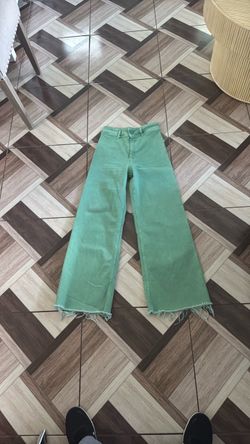 Zara Green Wide-Leg Jeans with Frayed Hem
