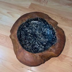 Indonesian Teak bowl with Abalone inlay