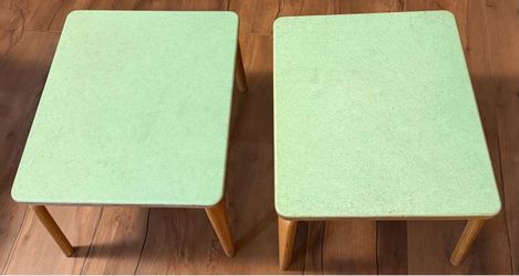 Pair Modernica Case Study Fiberglass Side Tables – MCM – Celery Green